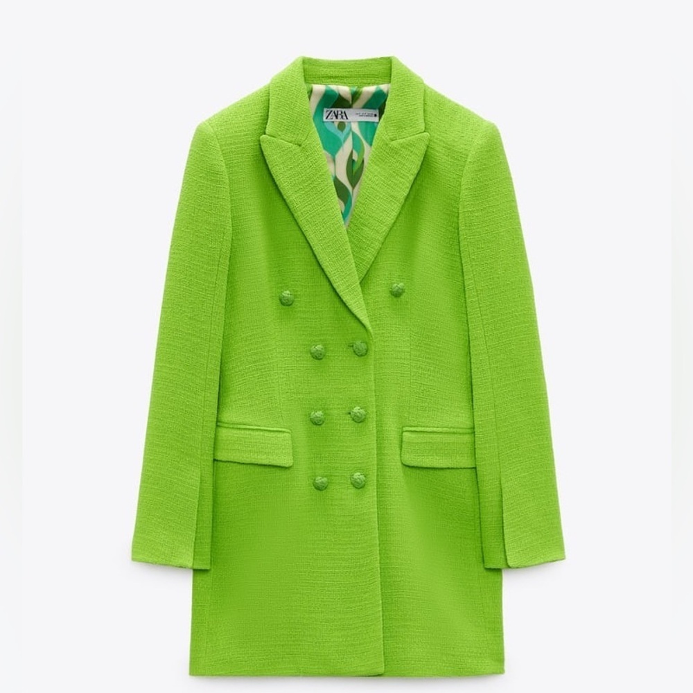 Neon Green Tailored Textured Blazer Dress - Small - Picture 4 of 13